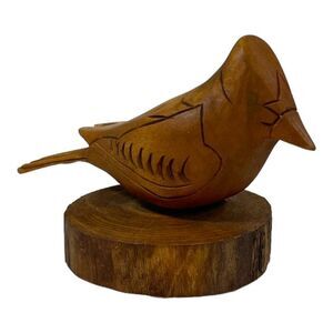 Hand Carved Wood Cardinal Bluejay Bird Figurine Sculpture Vintage Paperweight